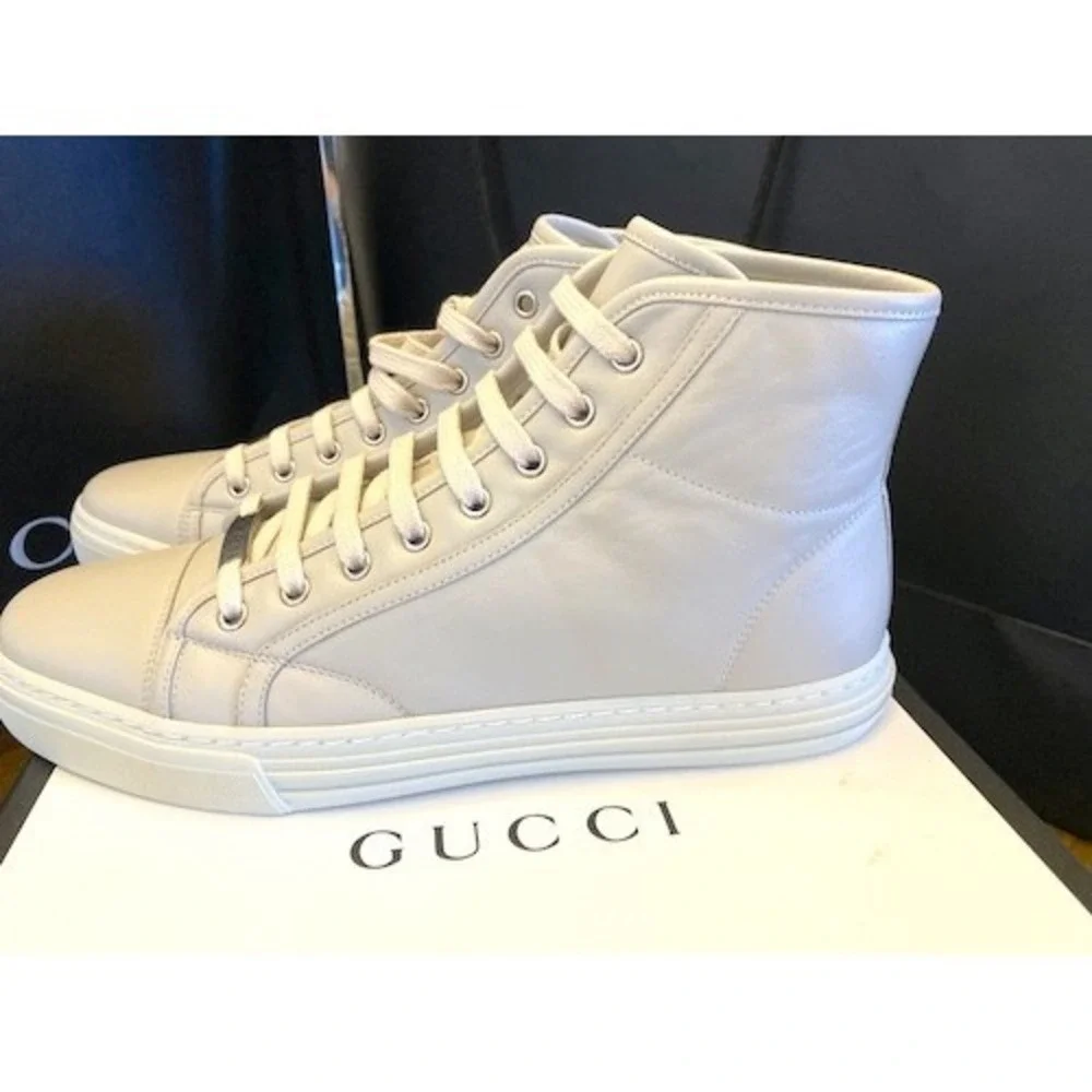 Gucci Men's High-Top Sneakers Light Gray‎ Leather Gucci Logo US 5.5